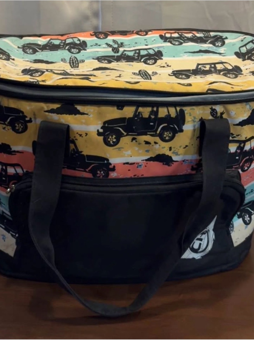 NGIL Print Cooler Tote in Black with I Multicolor Stripes